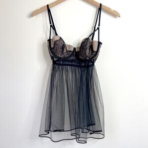 Victoria’s Secret Sheer Black Babydoll Dark Coquette Slip Dress 34C Y2K 2010s
